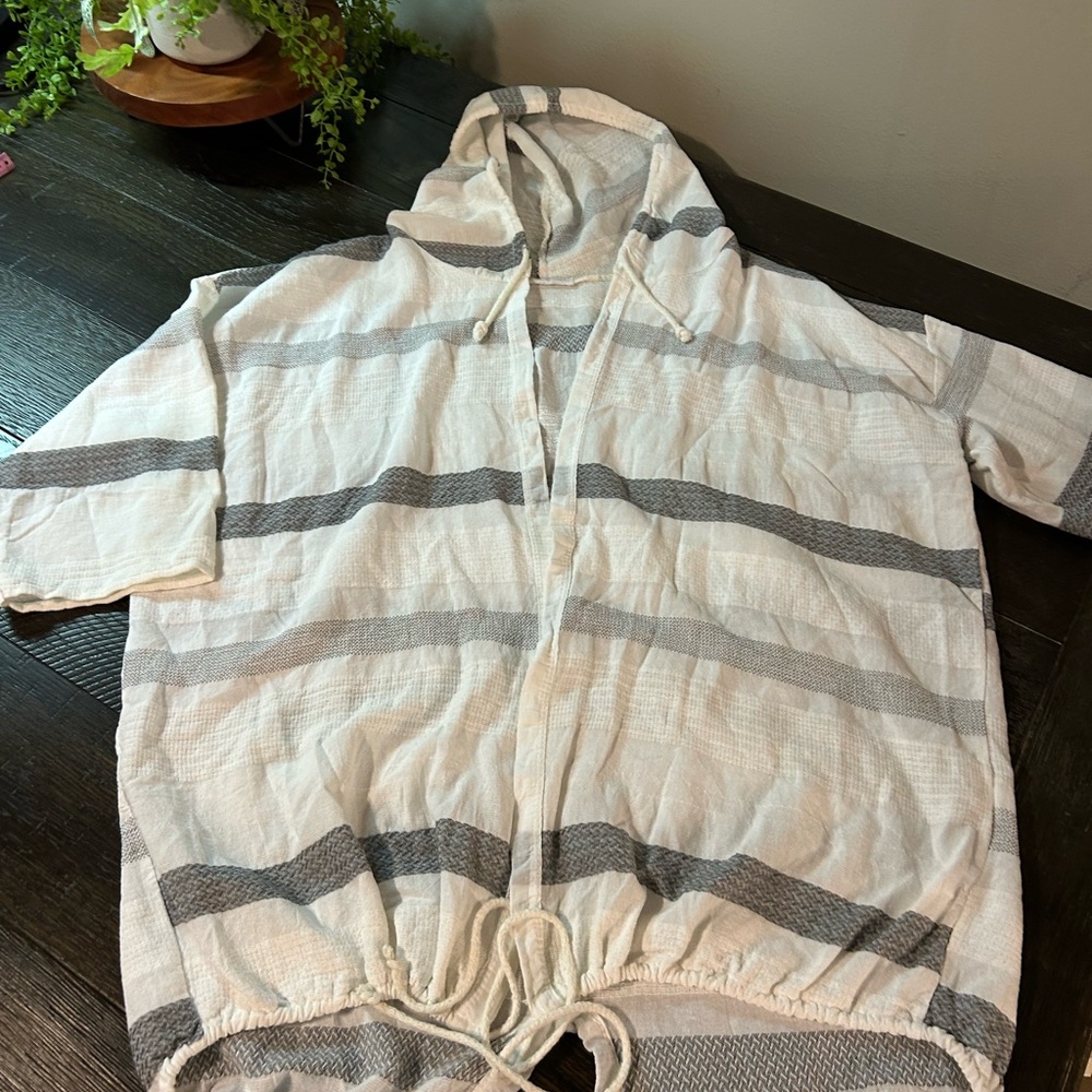 Made In Italy Striped Hooded Summer/Swim Cover-Up Cotton/Linen bled